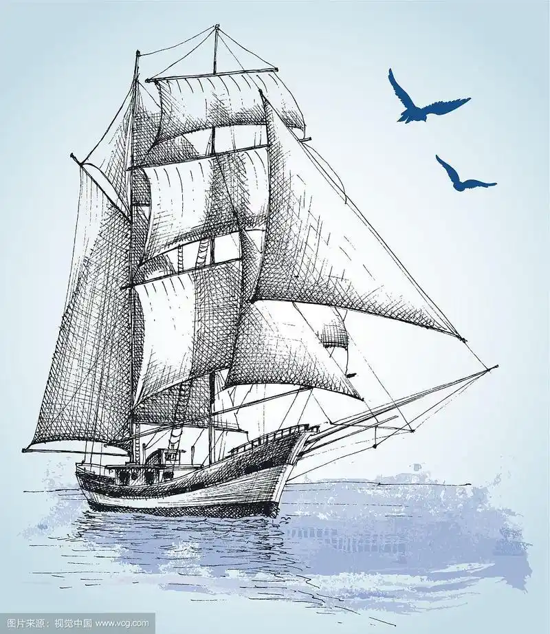 船画帆船素描