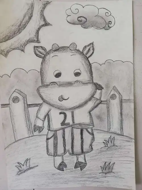 【一诺书画】龙泉东校二年级卡通素描〈小牛奔奔〉