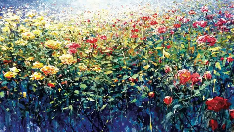 色彩丰富的油画花卉图片-手绘壁纸-高清手绘图片-娟娟壁纸