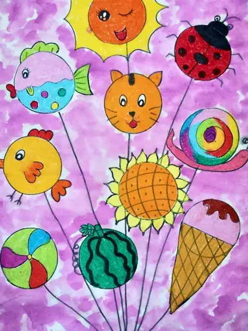 1,引导幼儿在圆形上联想出多种物体,并通过添画表现其主要特征,激发