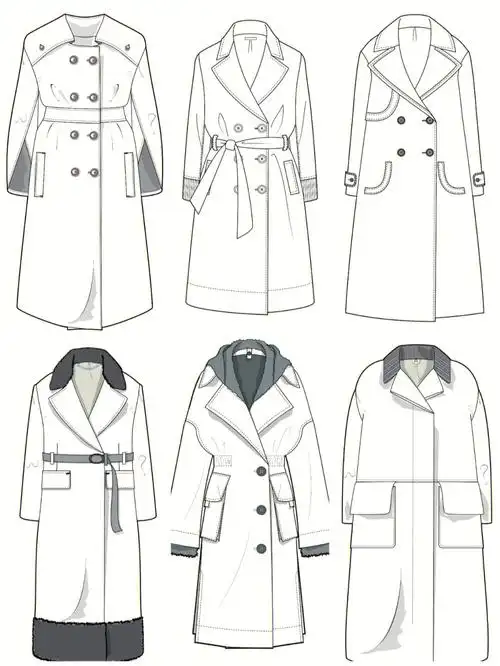 服装设计素材42款时尚风衣款式图