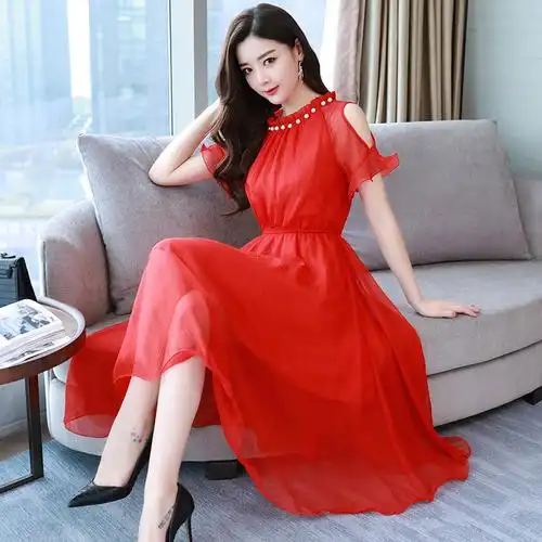 晚礼服女女士新品结婚礼新娘宴会敬酒服夏款新娘回雪纺连衣裙