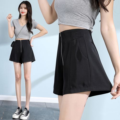 夏天短裤潮流女中间拉链短裤三分高腰热辣短裤女西装面料3分短裤