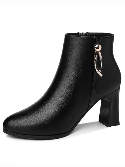 子女士春秋高跟不累脚短靴女鞋子婚礼妈妈鞋中年皮鞋喜婆婆婚宴鞋