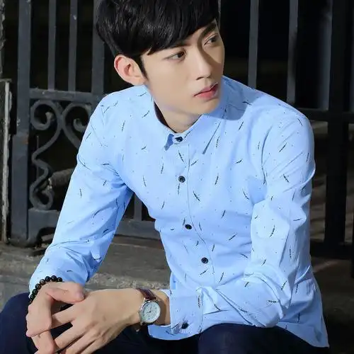 2021新款男士秋季韩版帅气衬衫衣服长袖青年衬衫