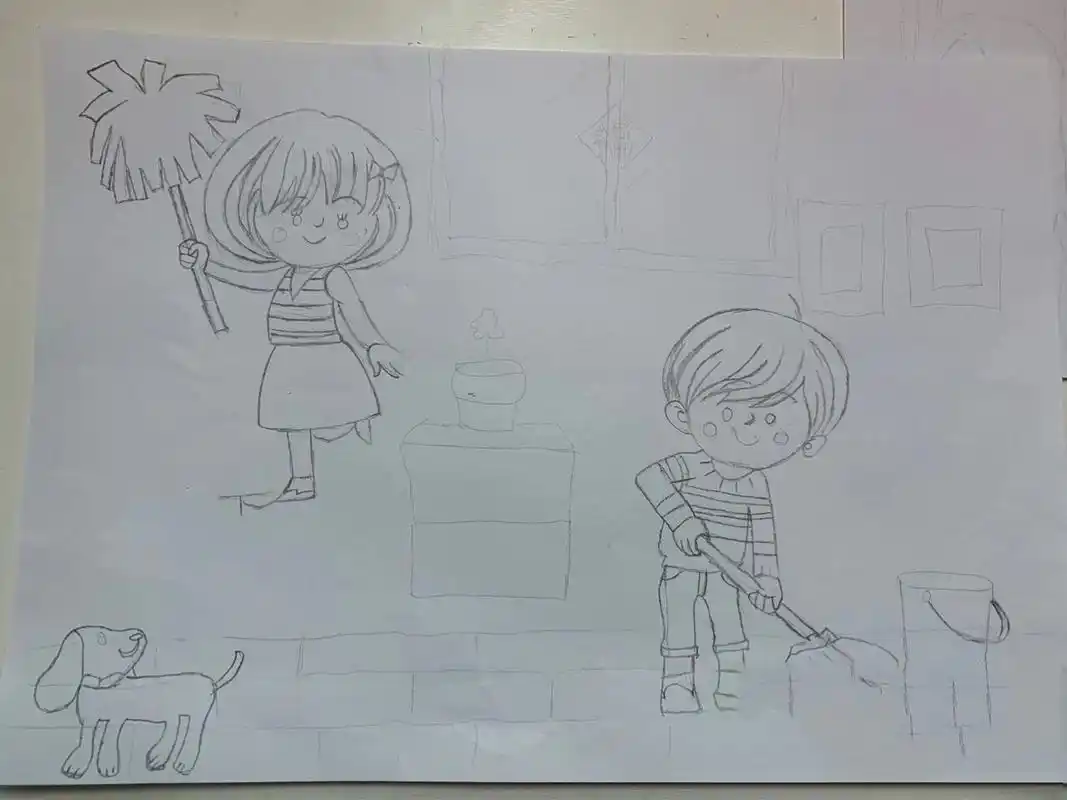 《美好生活  劳动创造》 简易儿童画