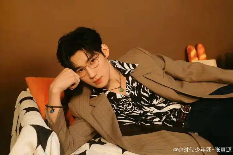 张真源条纹衬衫 棕色西装,戴眼镜的张张鲨我,复古港风帅哥