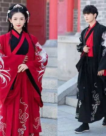 汉唐古风大码古装重工刺绣大袖衫交领齐腰裙大氅汉服男女情侣套装 仅