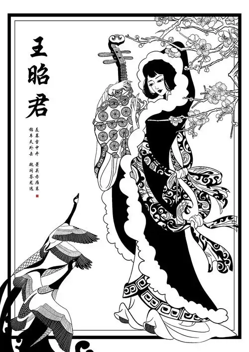 黑白装饰画设计-春夏秋冬·四大美女