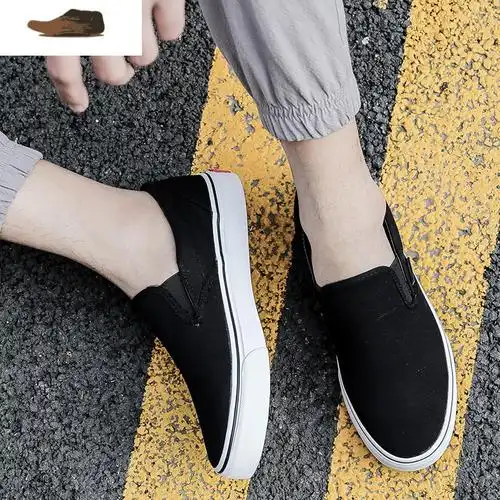 ideamini帆布鞋男一脚蹬板鞋老北京布鞋百搭休闲开车透气懒人鞋男驾车