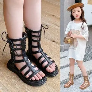 高帮女童罗马凉鞋2021夏网红儿童拉链凉靴小女孩韩版软底公主凉鞋