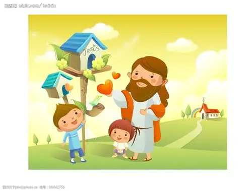 耶稣儿童风景图片