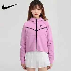 nike耐克粉色女装外套2021春季新款运动服连帽夹克上衣cw4299-680