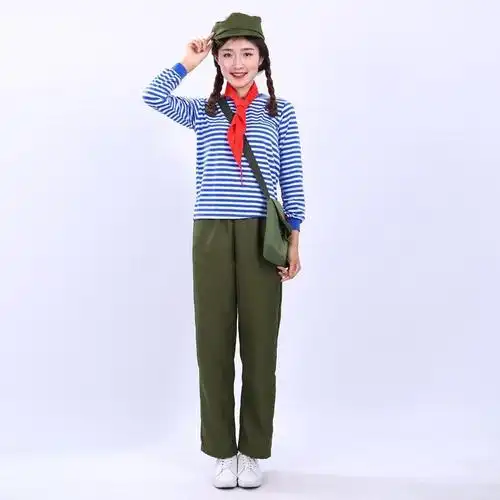 怀旧复古演出八十年代校服雷锋海魂衫短长长袖绿裤民族服装