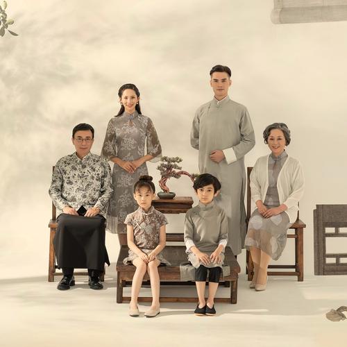 全家福家庭儿童摄影服装影楼拍照主题国风旗袍衣服亲子装