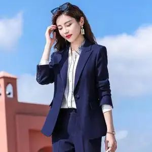 蓝色职业西装套装女春秋季正装高端时尚气质高级感小西服商务工装