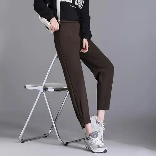 舒适弹力空气棉松紧腰高腰显瘦九分哈伦裤春季新款女休闲裤长裤