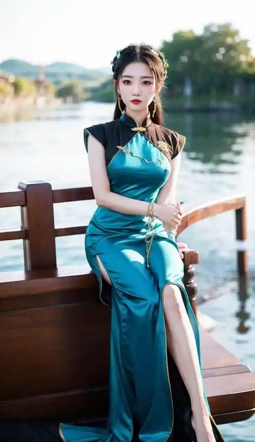 ai古装美女壁纸-碧波荡漾,美人在洲_旗袍_中国_氛围