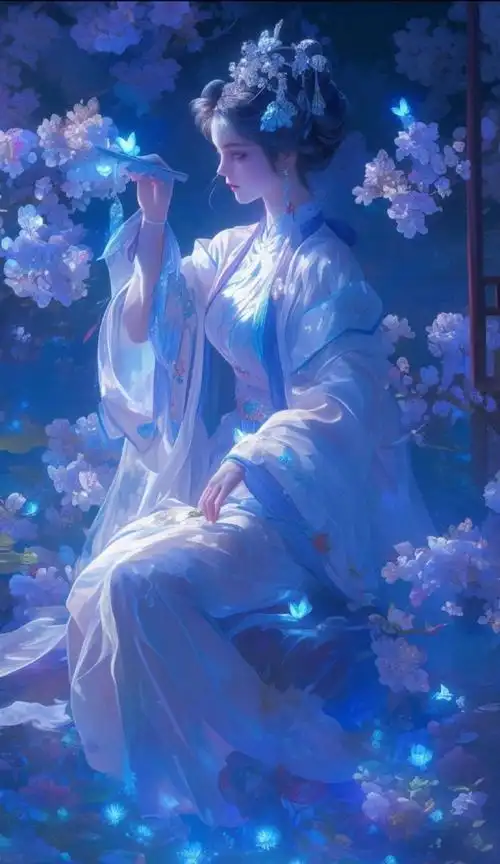 幽蓝雅致古风女生壁纸