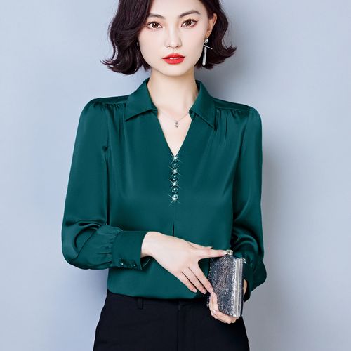 正宗真丝衬衫女桑蚕丝2022新款宽松长袖洋气杭州大牌丝绸秋季上衣