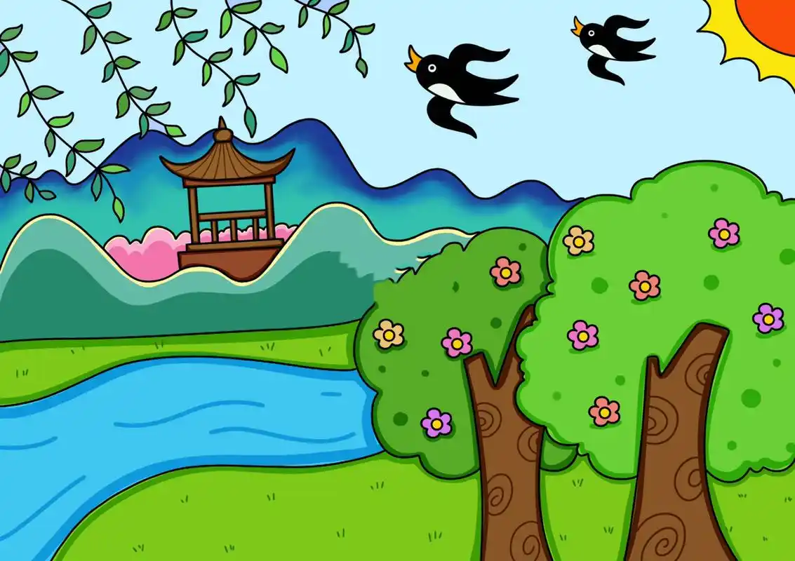 春天来了主题画 春天风景画 简笔画 简单