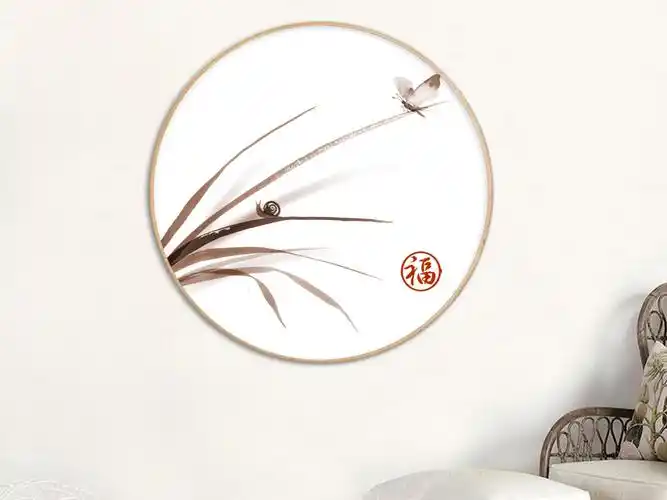 北欧简约装饰画中国风兰花圆形无框画