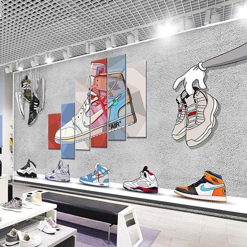 潮牌时尚个性墙纸店铺装修墙布aj鞋装饰欧美风格潮流背景鞋子壁纸