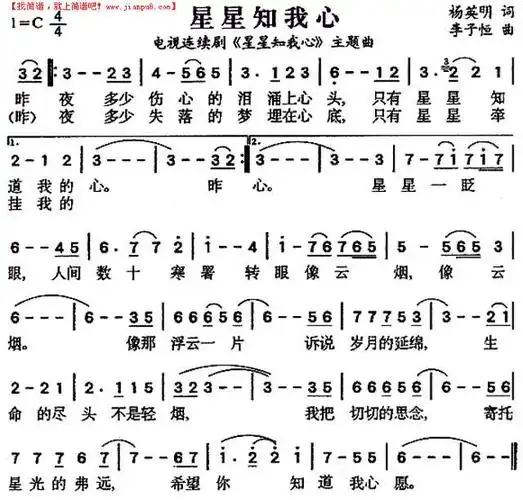 星星知我心(同名台湾电视剧主题曲)简谱