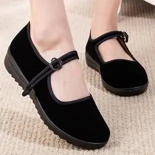 老北京布鞋女鞋浅口单鞋平底工作鞋女黑布鞋舒适圆头妈妈广场舞鞋