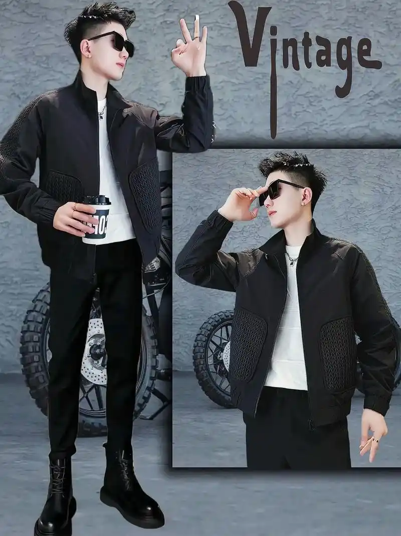 潮流男装搭配.男神们,上新咯,春款痞帅拼接夹克外套,立领设计 - 抖音