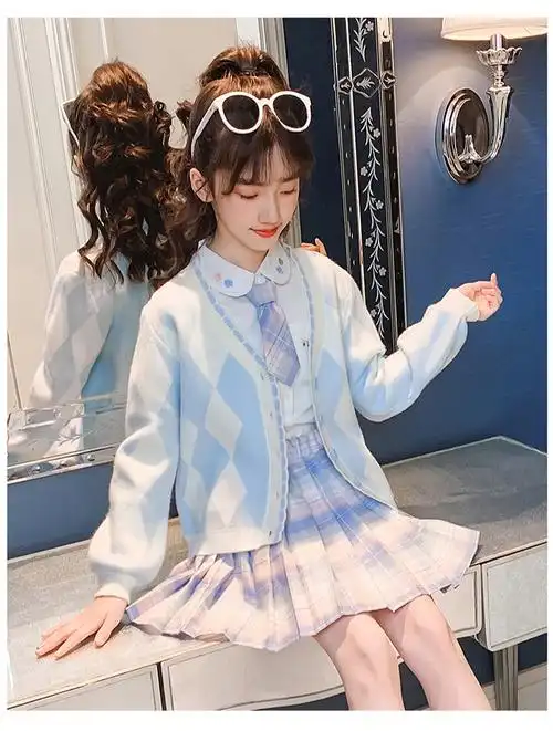 高端品质韵泽女童jk套装春秋款中大童3-15岁女孩长袖衣服学院风初中