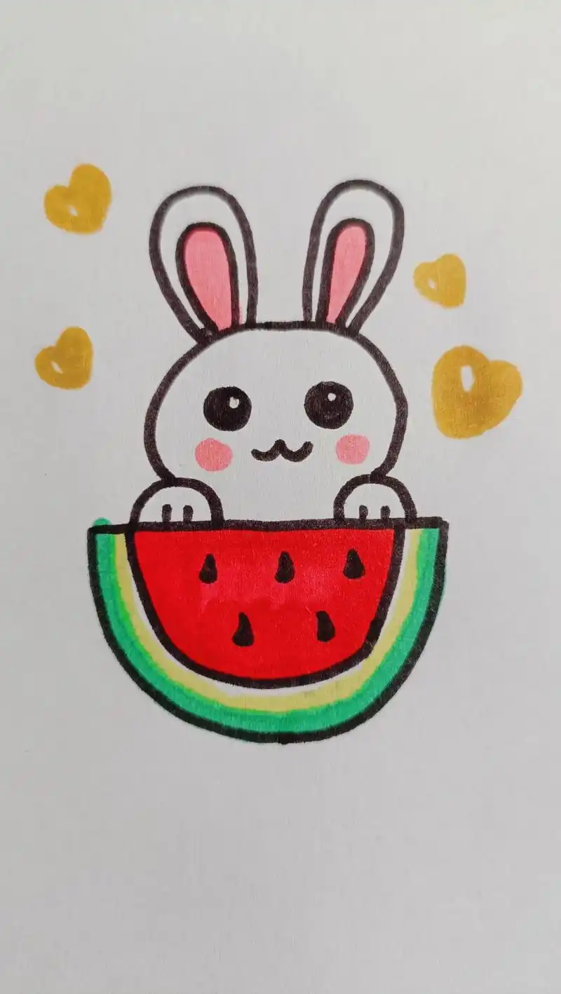 用半圆画小兔子#简笔画 #画画 #创意 #怎么画可爱的小动物 - 抖音