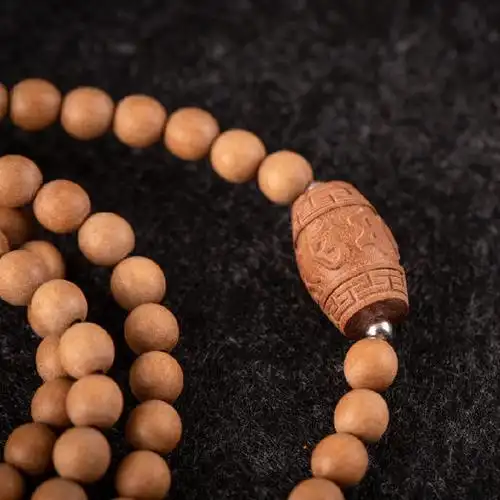 醍醐老山檀108颗佛珠配六字真言顶珠手串