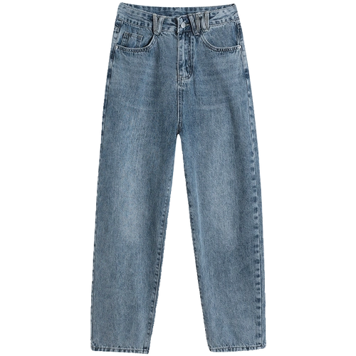 高腰复古舒适水洗牛仔裤女春季休闲裤新款哈伦裤宽松显瘦老爹裤