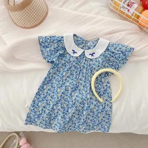 抢镜女童碎花连衣裙0-6岁夏季韩版女宝宝短袖裙子儿童飞袖公主裙#童装