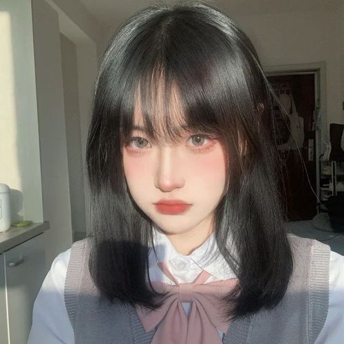 假发女中长发网红空气刘海齐肩锁骨发夏自然少女减龄短直发全头套