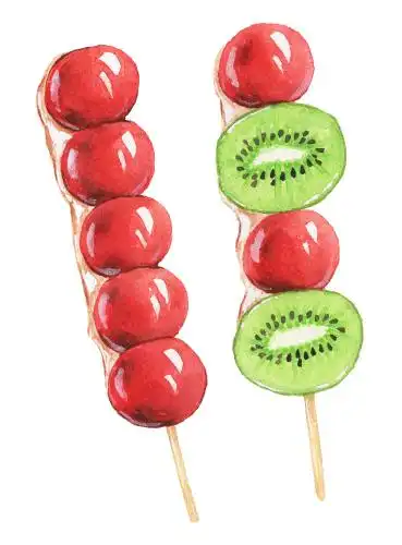 一串冰糖葫芦水彩手绘插画