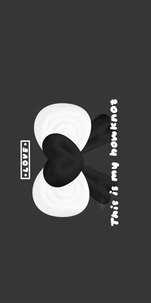 ins黑白简约|蝴蝶结与爱心 简笔画卡通 黑白珍珠系列壁纸 画师:菠萝