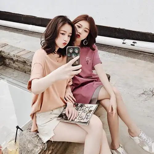 大喜自制t恤女夏2018新款短袖宽松闺蜜装紫色中