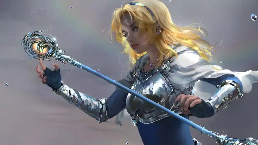 厚涂女子战士黄色头发兵器动漫美女壁纸