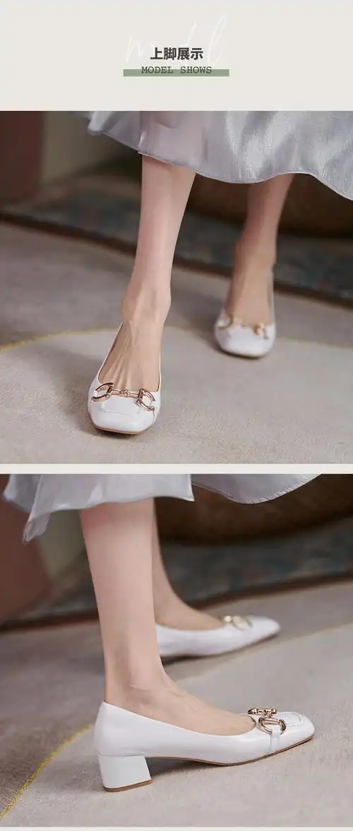 女士船鞋中跟真皮瓢鞋一脚蹬女士单鞋中跟大码女鞋方头浅口四季鞋软皮