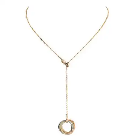 奢侈品 cartier卡地亚项链53颗钻石镶嵌18k三色金长吊坠项链