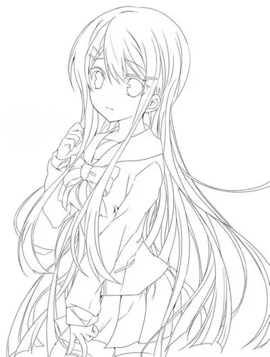 人物线稿黑白动漫素材手绘插画绘画