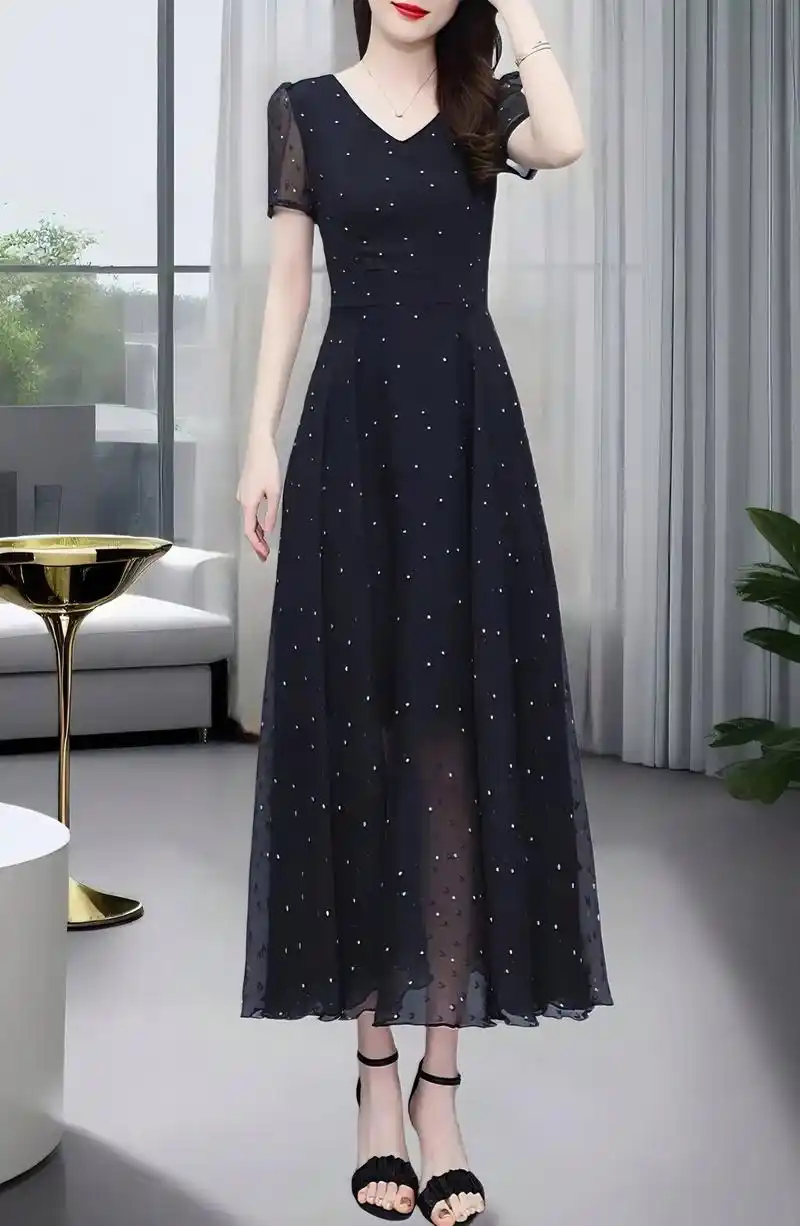 雪纺波点裙,夏日洋气穿搭