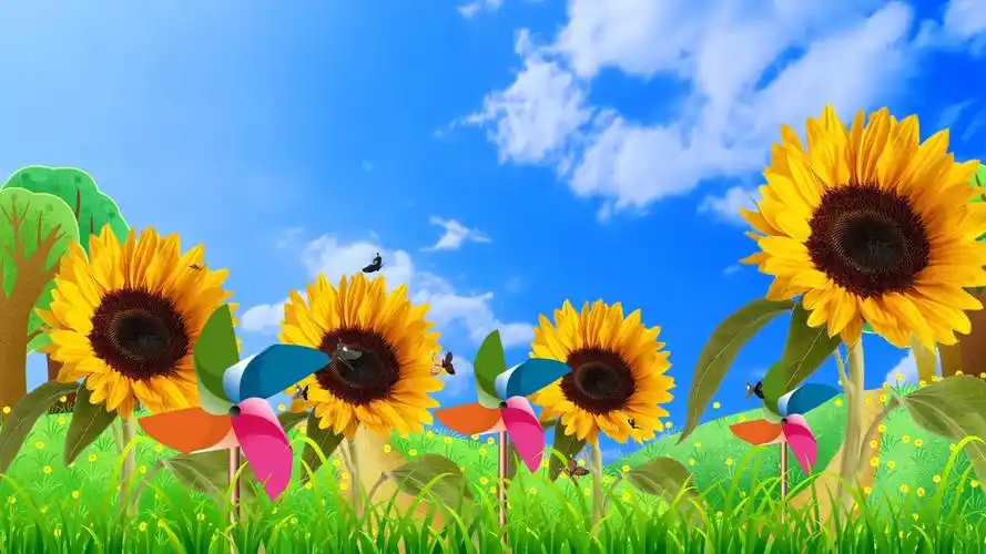 卡通幼儿园儿童节向日葵表演舞台背景视频