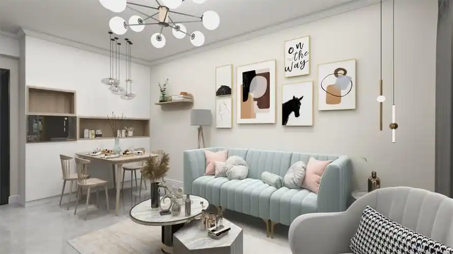 松江区牡丹逸庭66现代简约两室一厅客餐厅装修效果图