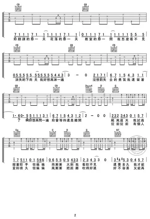 周杰伦-晴天(c调 图片吉他谱)-吉他谱123