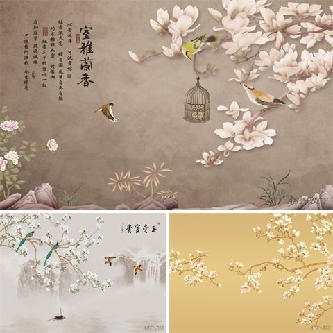 主播直播背景布工笔画风景抖音快手直播间复古装饰网红古风背景墙