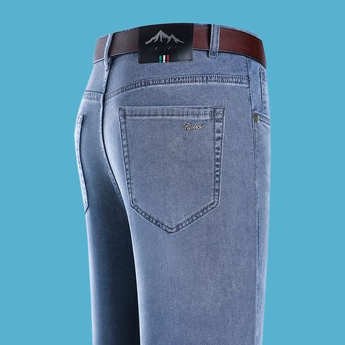 aemape苹果牛仔裤男宽松弹力直筒裤夏天薄款欧美范复古时尚男人品牌