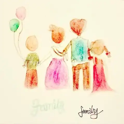 简笔画背影人物一家人